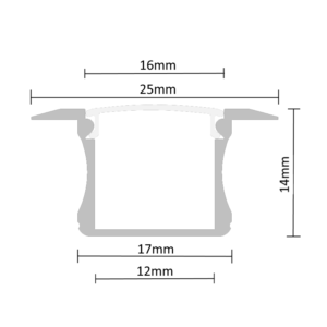 Aluminium profile 2m, recessed 12(25) x 14mm, silver