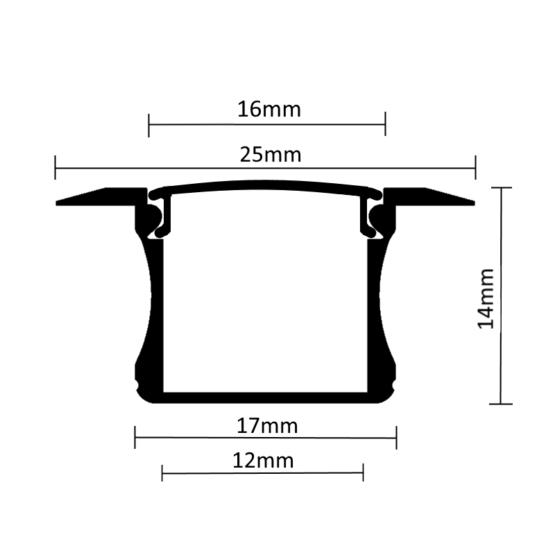 Aluminium profile 3m, recessed 12(25) x 14mm, black - Image 3