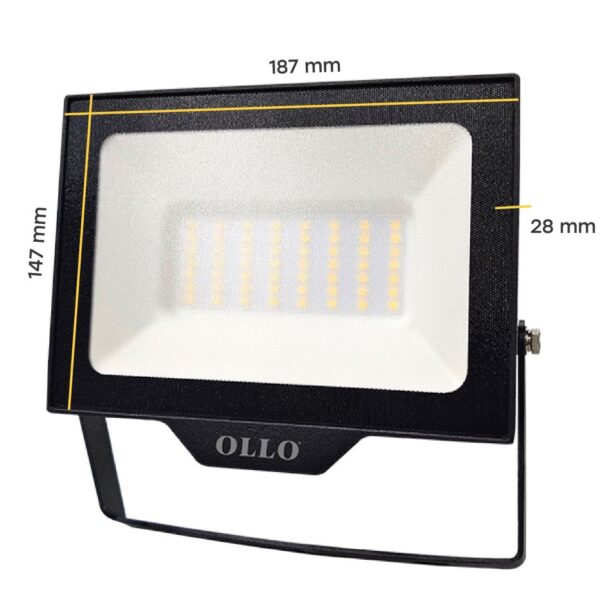 LED Floodlight OLLO 50W, 4000K, 5000lm, 110°, IP65, 187x147x28mm, black - Image 5