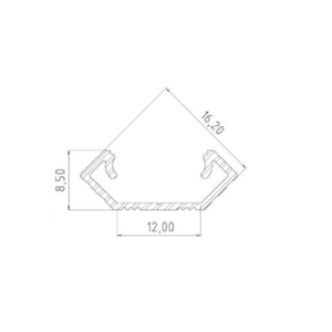 Aluminium profile GLC1 2m surface corner 16,2x12x8,5x2020mm, white