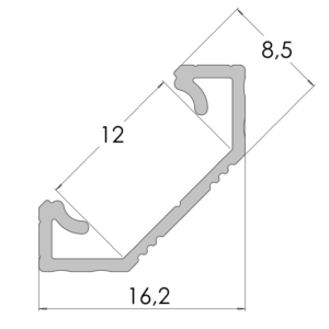 Aluminium profile GLC1 2m surface corner 16,2x12x8,5x2020mm, black