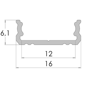 Aluminium profile GLS1 2m surface 6,1x16x2020mm, black