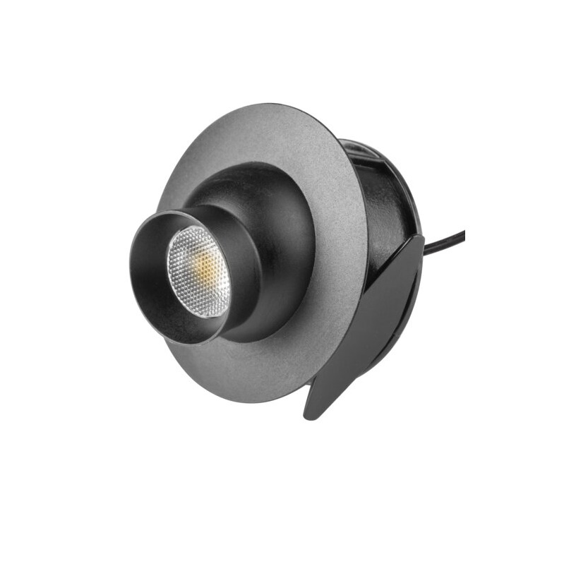 LED Recessed shelf light POINT adjustable 1.2W, 65lm, 3000K, 25°, 12V, 1.5m cable, black