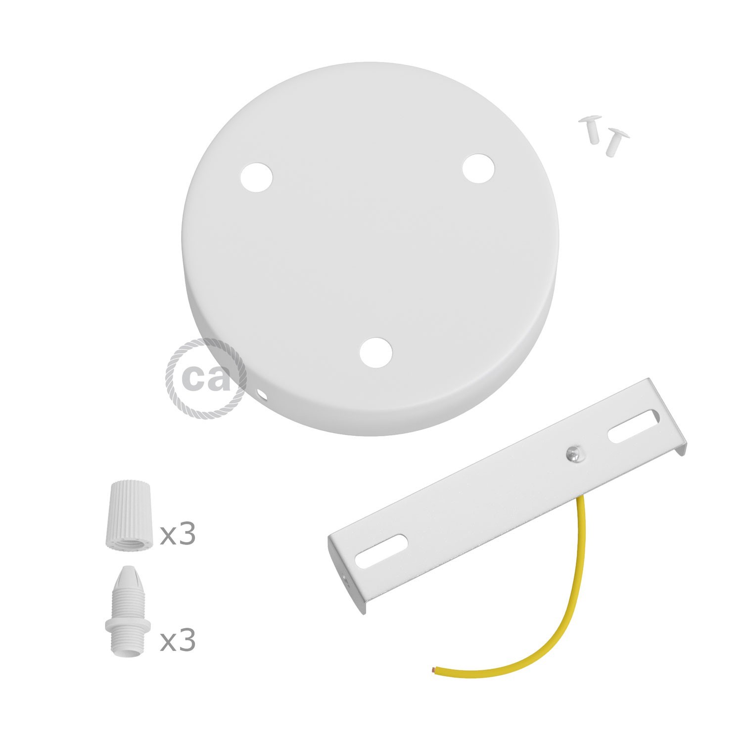 Cylindrical metal round 3-hole ceiling rose kit Ø120mm, conical, matt white - Image 4