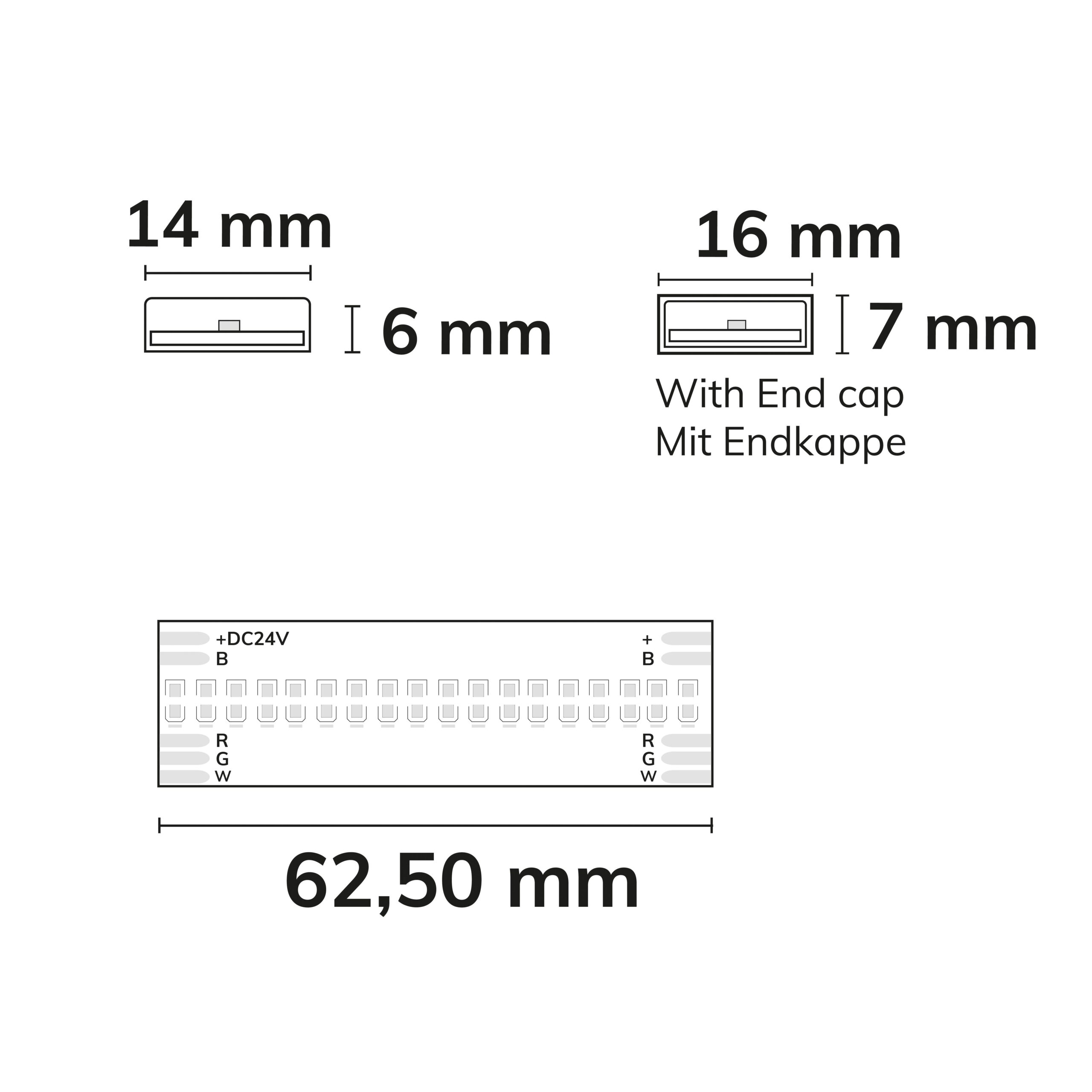 LED strip HT RGB+WW COB 19W/m, 24V, 110°, 100°C (heat-resistant), IP68, cut - 6,25cm, 5000x14x6mm - Image 8